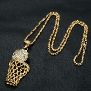 18K Gold Plated Basketball Hoop Net Steel Necklace